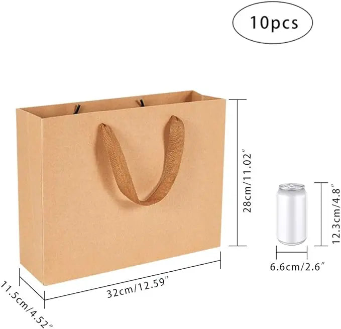 10 Pack Kraft Paper Shopping Bags 7 x 8.6 x 4.3" Paper Bags with Handles Gift Bags Party Bags Retail Handle Bags