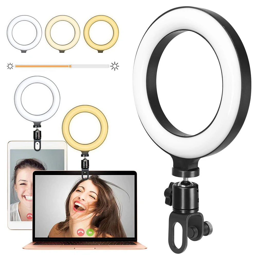 6.3 Inch LED Ring Lights Round Lamp Selfie Live Streaming USB Desktop Clip for Youtube Macbook PC Laptop Computer Tiktok Stream