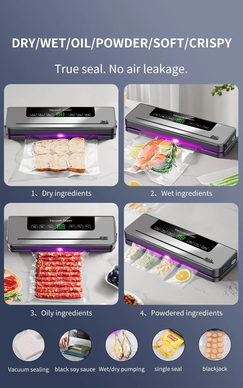 Food Vacuum Sealer Machine Dry Wet Food Vacuum Packaging Machine with UV Kitchen Food Storage Sealing Machine Built-in Cutter