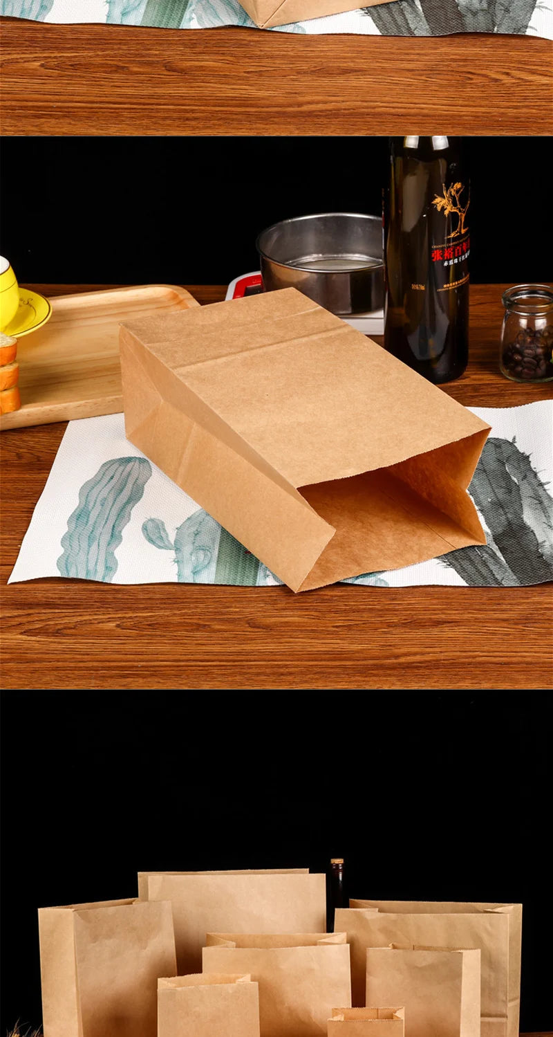 50/100pcs Brown kraft paper bags Standing paper bags Bread snack bags Holiday gift bags Food packaging bags can be wholesale