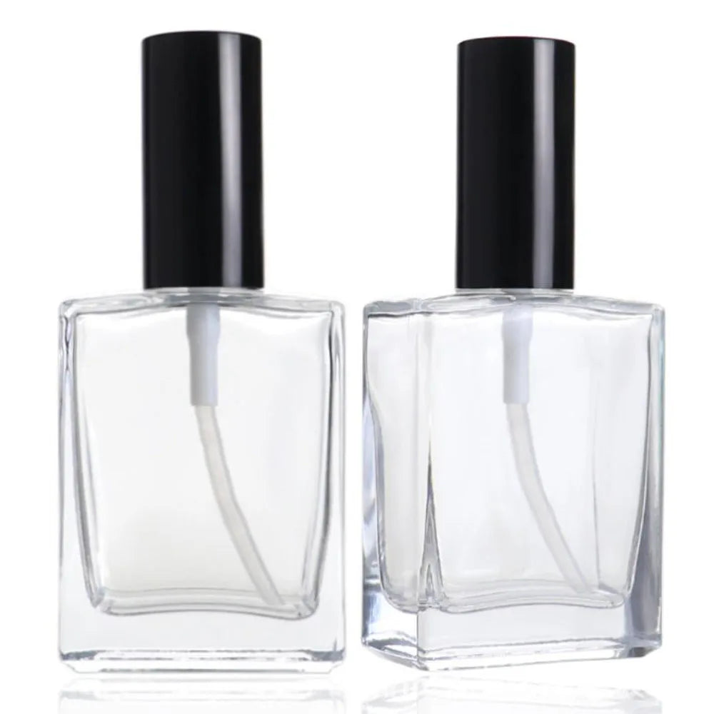 1X 3X Glass Perfume Spray Bottle 15ml 30ml 50ml 100ml Essential Oils Perfume Refill Bottle Atomizer Refillable Flat Clear Jar