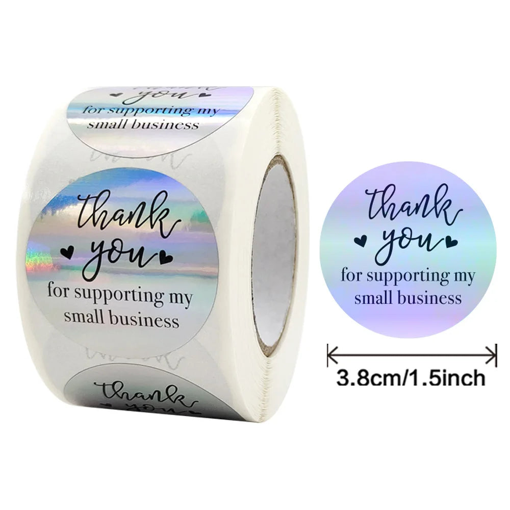 50-500pcs Rainbow Laser Thank You Stickers for Small Business Stickers Adhesive Labels for Boutiques Wrapping Supplies