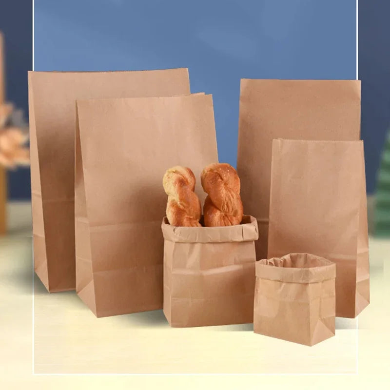 50/100pcs Brown kraft paper bags Standing paper bags Bread snack bags Holiday gift bags Food packaging bags can be wholesale
