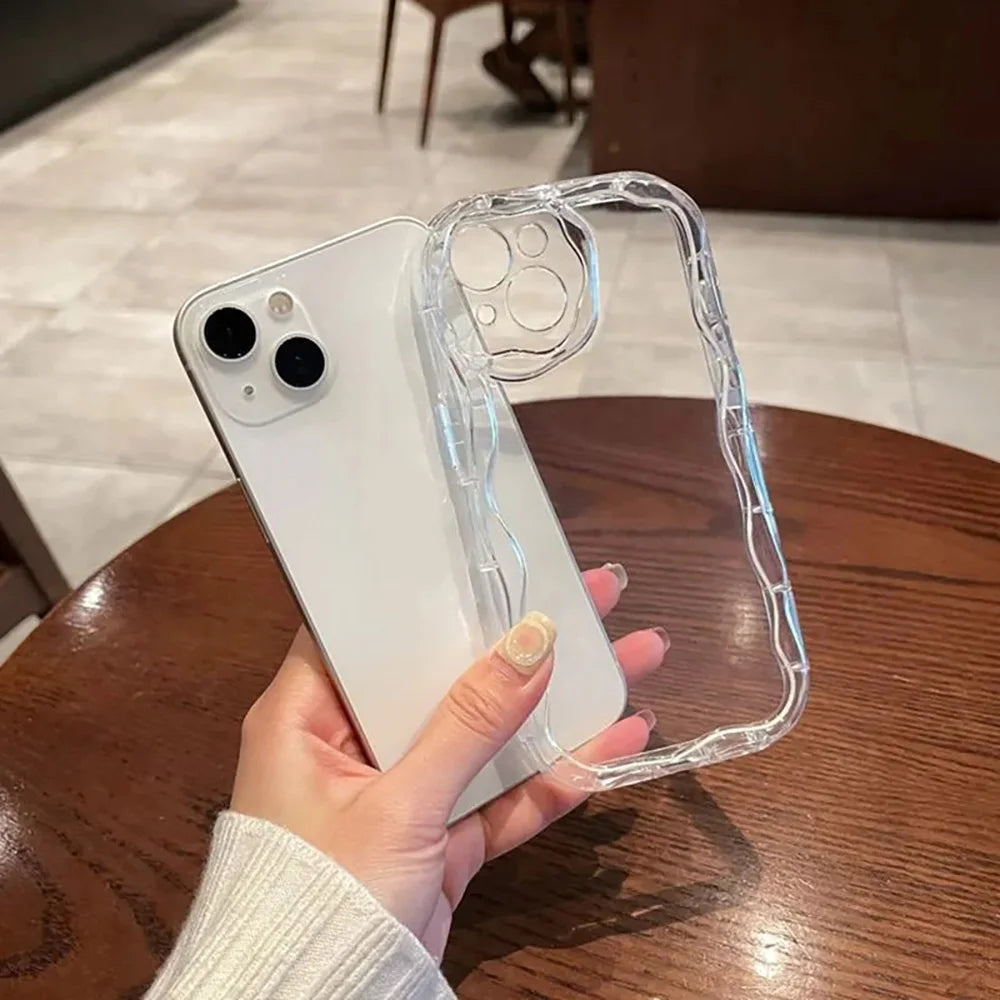 Clear Oval Curly Wave Bumper Phone Case For iPhone 16 15 14 13 12 11 Pro Max XR X XS SE 7 8 15 Plus Fundas Soft Silicone Cover
