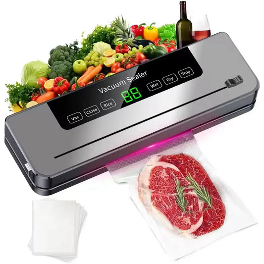 Food Vacuum Sealer Machine Dry Wet Food Vacuum Packaging Machine with UV Kitchen Food Storage Sealing Machine Built-in Cutter