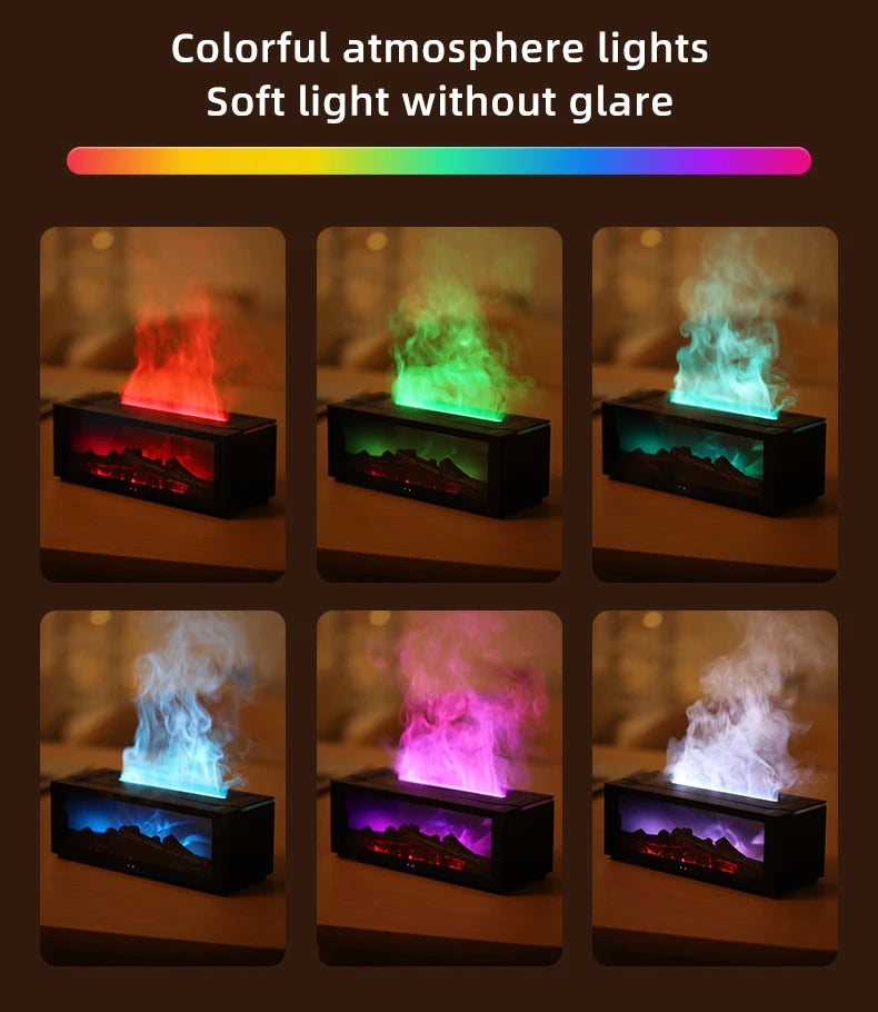 Simulated Fireplace Diffuser Aroma  Essential Oil Air Humidifier with Timer Remote & Colorful Night Light for Home Creative Gift