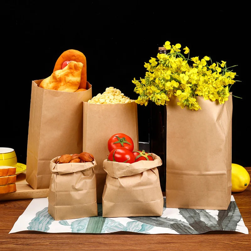50/100pcs Brown kraft paper bags Standing paper bags Bread snack bags Holiday gift bags Food packaging bags can be wholesale