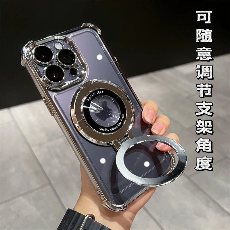 Wireless Charging Magsafe Ring Bracket Case For iPhone 11 12 13 14 15 16 Pro Max Plus X XR XS Transparent Magnetic Bumper Cover