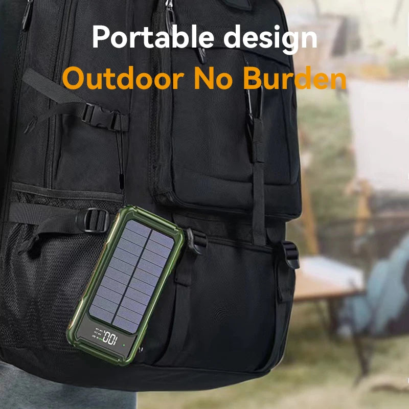 Solar Power Bank Portable 100000mAh Large Capacity Charger Fast Charging With Four Cables LED Lights Digital Display For Phones