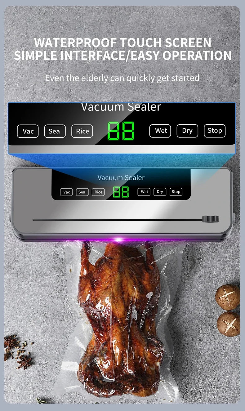 Food Vacuum Sealer Machine Dry Wet Food Vacuum Packaging Machine with UV Kitchen Food Storage Sealing Machine Built-in Cutter