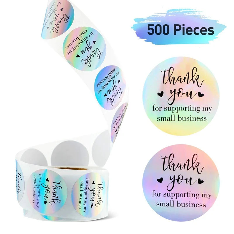 50-500pcs Rainbow Laser Thank You Stickers for Small Business Stickers Adhesive Labels for Boutiques Wrapping Supplies