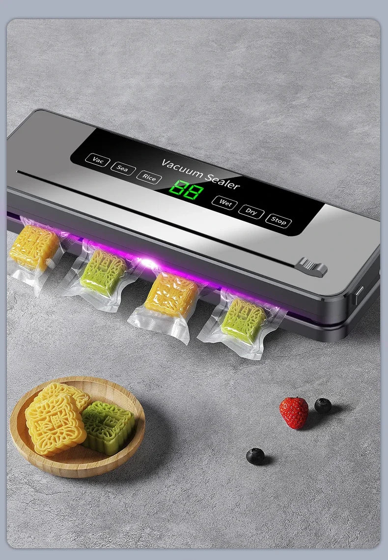 Food Vacuum Sealer Machine Dry Wet Food Vacuum Packaging Machine with UV Kitchen Food Storage Sealing Machine Built-in Cutter