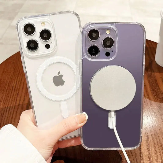 Magnetic Transparant Phone Case For iPhone 16 15 14 Plus 11 Pro 13 12 mini 7 8 X Xs Max XR Magsafe Wireless Charging Case Cover
