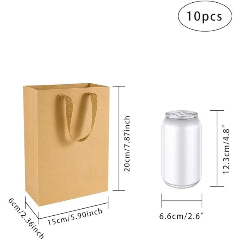 10 Pack Kraft Paper Shopping Bags 7 x 8.6 x 4.3" Paper Bags with Handles Gift Bags Party Bags Retail Handle Bags