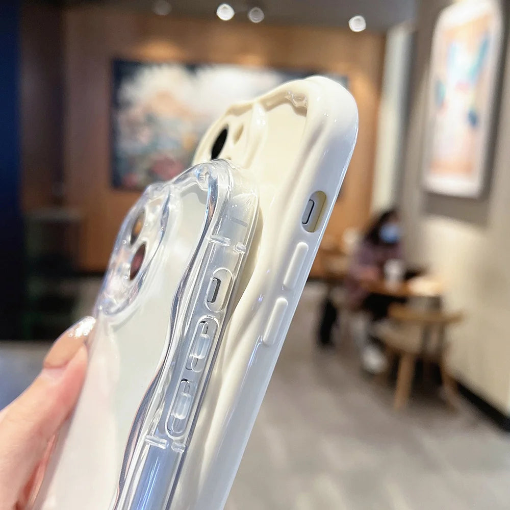 Clear Oval Curly Wave Bumper Phone Case For iPhone 16 15 14 13 12 11 Pro Max XR X XS SE 7 8 15 Plus Fundas Soft Silicone Cover