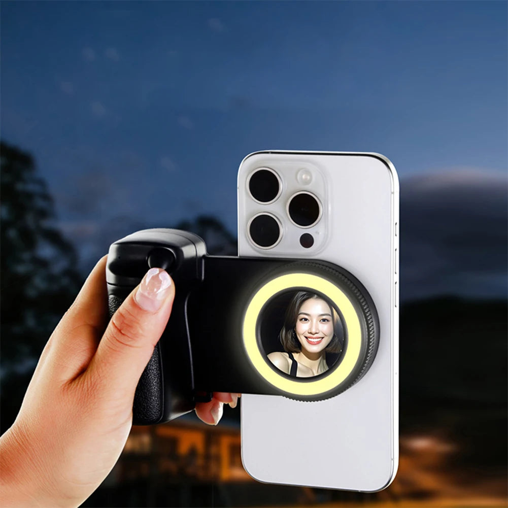 Magsafe Bluetooth-Compatible Camera Shutter Grip with Fill Light and Reflective Mirror for iPhone and Android Smartphones