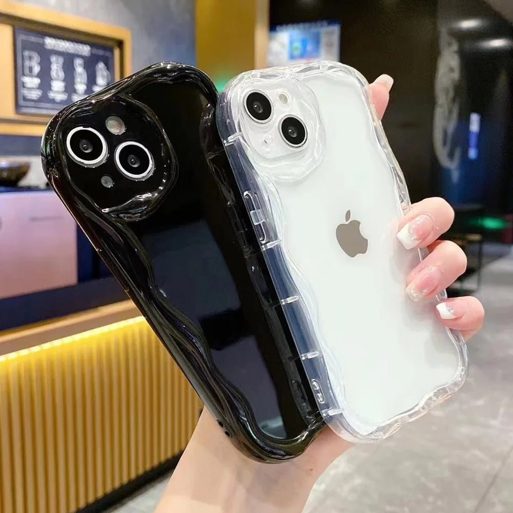 Clear Oval Curly Wave Bumper Phone Case For iPhone 16 15 14 13 12 11 Pro Max XR X XS SE 7 8 15 Plus Fundas Soft Silicone Cover