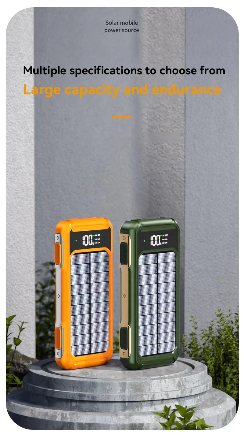 Solar Power Bank Portable 100000mAh Large Capacity Charger Fast Charging With Four Cables LED Lights Digital Display For Phones