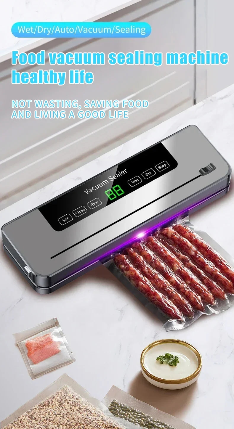 Food Vacuum Sealer Machine Dry Wet Food Vacuum Packaging Machine with UV Kitchen Food Storage Sealing Machine Built-in Cutter