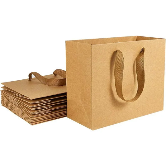 10 Pack Kraft Paper Shopping Bags 7 x 8.6 x 4.3" Paper Bags with Handles Gift Bags Party Bags Retail Handle Bags