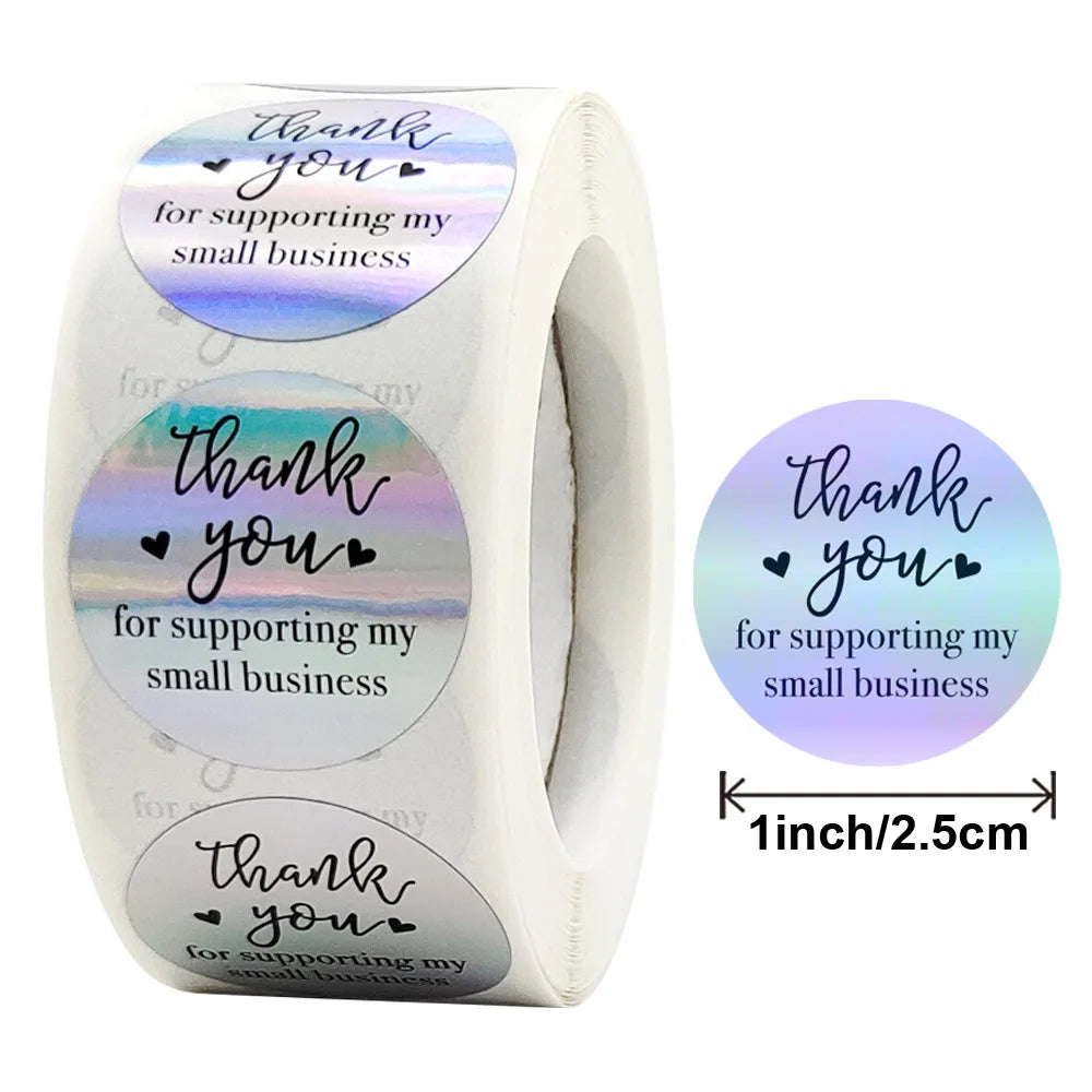 50-500pcs Rainbow Laser Thank You Stickers for Small Business Stickers Adhesive Labels for Boutiques Wrapping Supplies