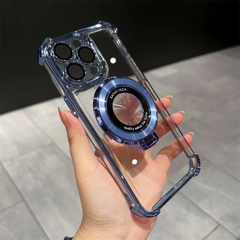 Wireless Charging Magsafe Ring Bracket Case For iPhone 11 12 13 14 15 16 Pro Max Plus X XR XS Transparent Magnetic Bumper Cover