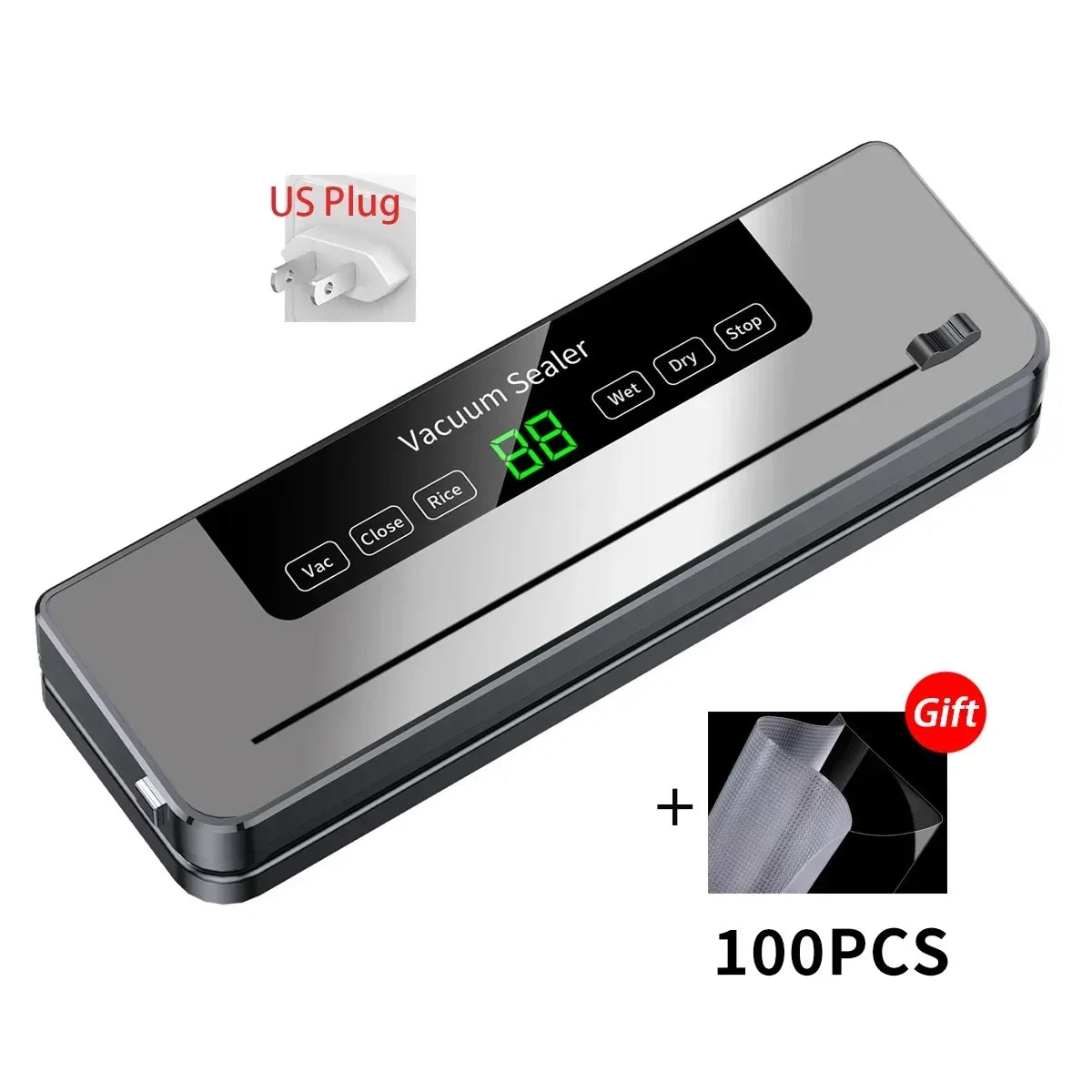 Food Vacuum Sealer Machine Dry Wet Food Vacuum Packaging Machine with UV Kitchen Food Storage Sealing Machine Built-in Cutter