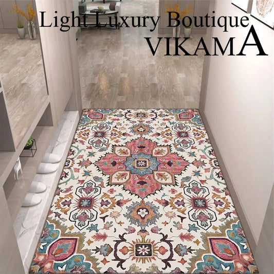 VIKAMA Bohemian Crystal Pile Vintage Home Decor Rugs Machine Washable Dirty Resistant Easy Care Rugs Entryway Bedroom Rugs