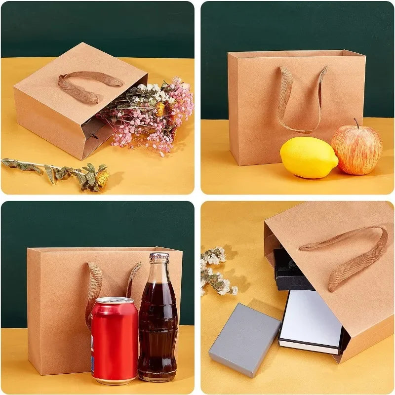 10 Pack Kraft Paper Shopping Bags 7 x 8.6 x 4.3" Paper Bags with Handles Gift Bags Party Bags Retail Handle Bags