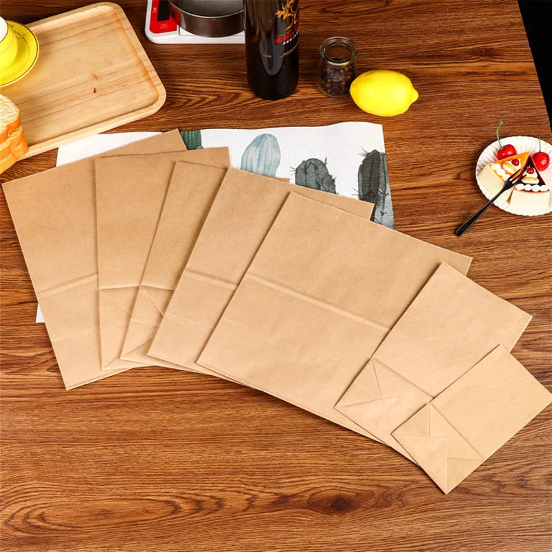 50/100pcs Brown kraft paper bags Standing paper bags Bread snack bags Holiday gift bags Food packaging bags can be wholesale
