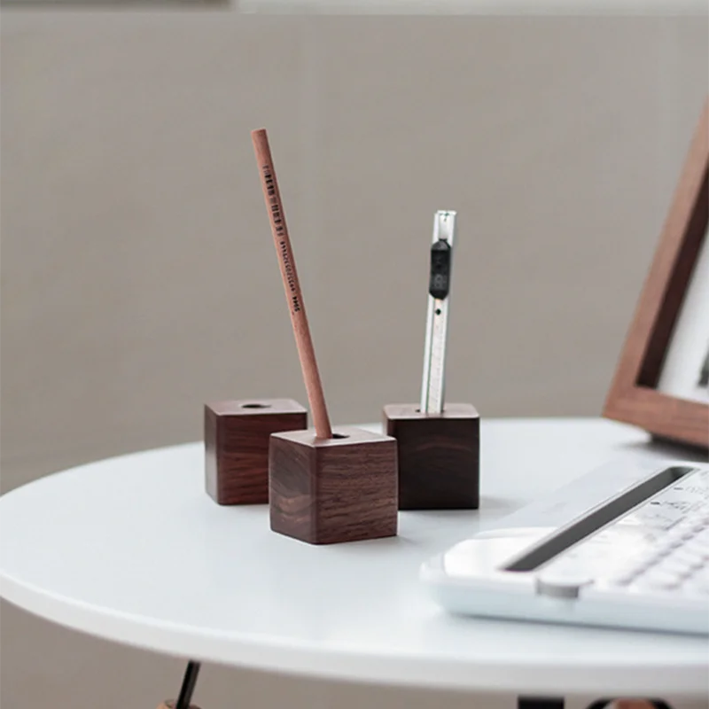Creative Wooden Pen Holder Office Desktop Storage Ornaments Minimalist Furnishings Office Supplies Multifunction Storage Box