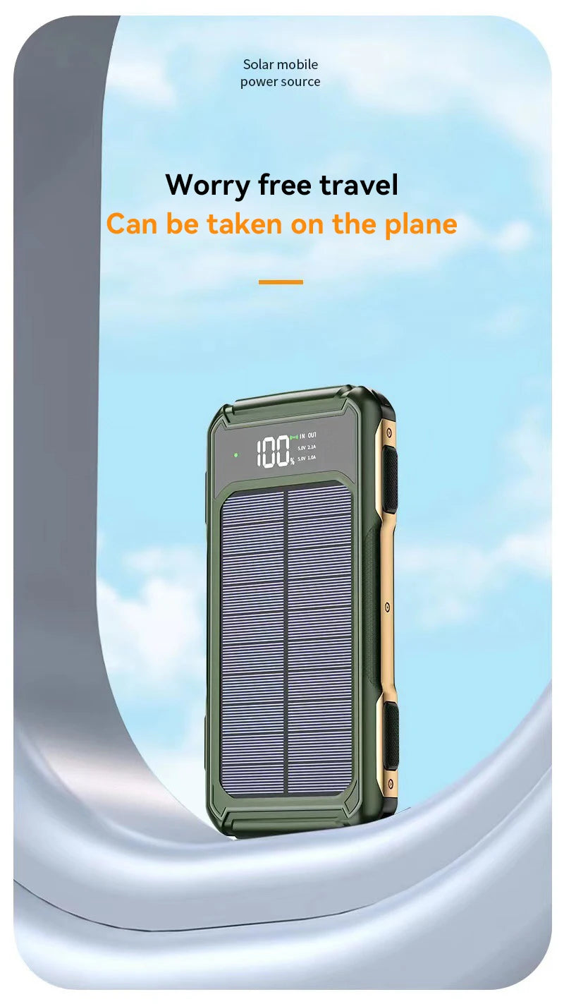 Solar Power Bank Portable 100000mAh Large Capacity Charger Fast Charging With Four Cables LED Lights Digital Display For Phones