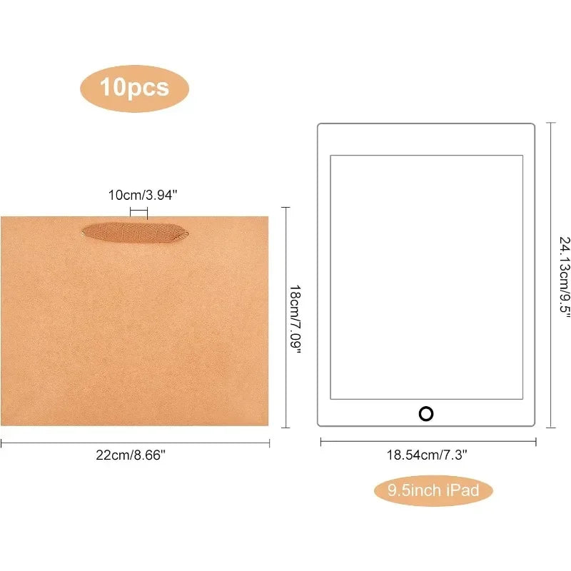 10 Pack Kraft Paper Shopping Bags 7 x 8.6 x 4.3" Paper Bags with Handles Gift Bags Party Bags Retail Handle Bags