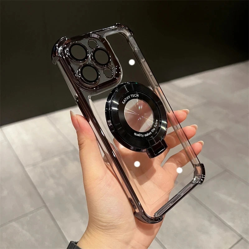Wireless Charging Magsafe Ring Bracket Case For iPhone 11 12 13 14 15 16 Pro Max Plus X XR XS Transparent Magnetic Bumper Cover