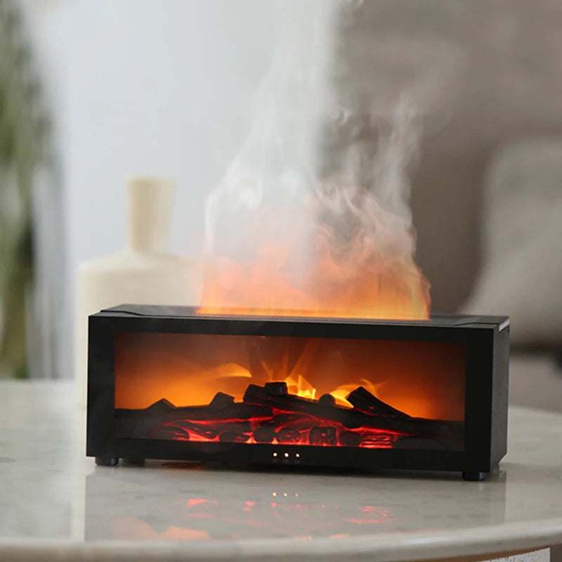 Simulated Fireplace Diffuser Aroma  Essential Oil Air Humidifier with Timer Remote & Colorful Night Light for Home Creative Gift