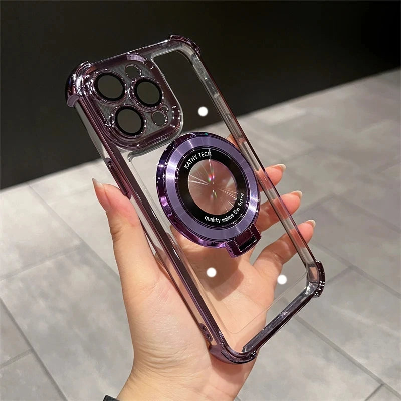 Wireless Charging Magsafe Ring Bracket Case For iPhone 11 12 13 14 15 16 Pro Max Plus X XR XS Transparent Magnetic Bumper Cover