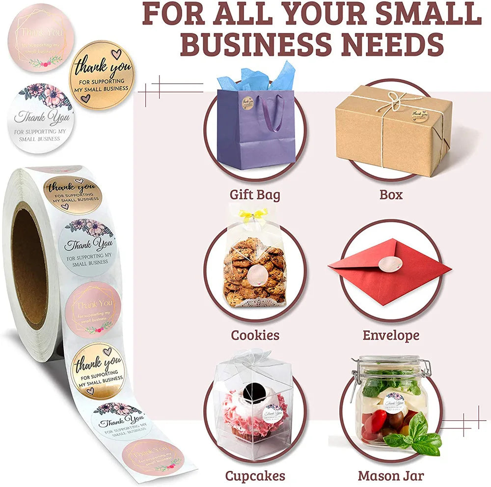 500pcs Thank You For Supporting My Small Business Floral Sticker Gift Packaging Seal Label Scrapbooking Stationery Sticker