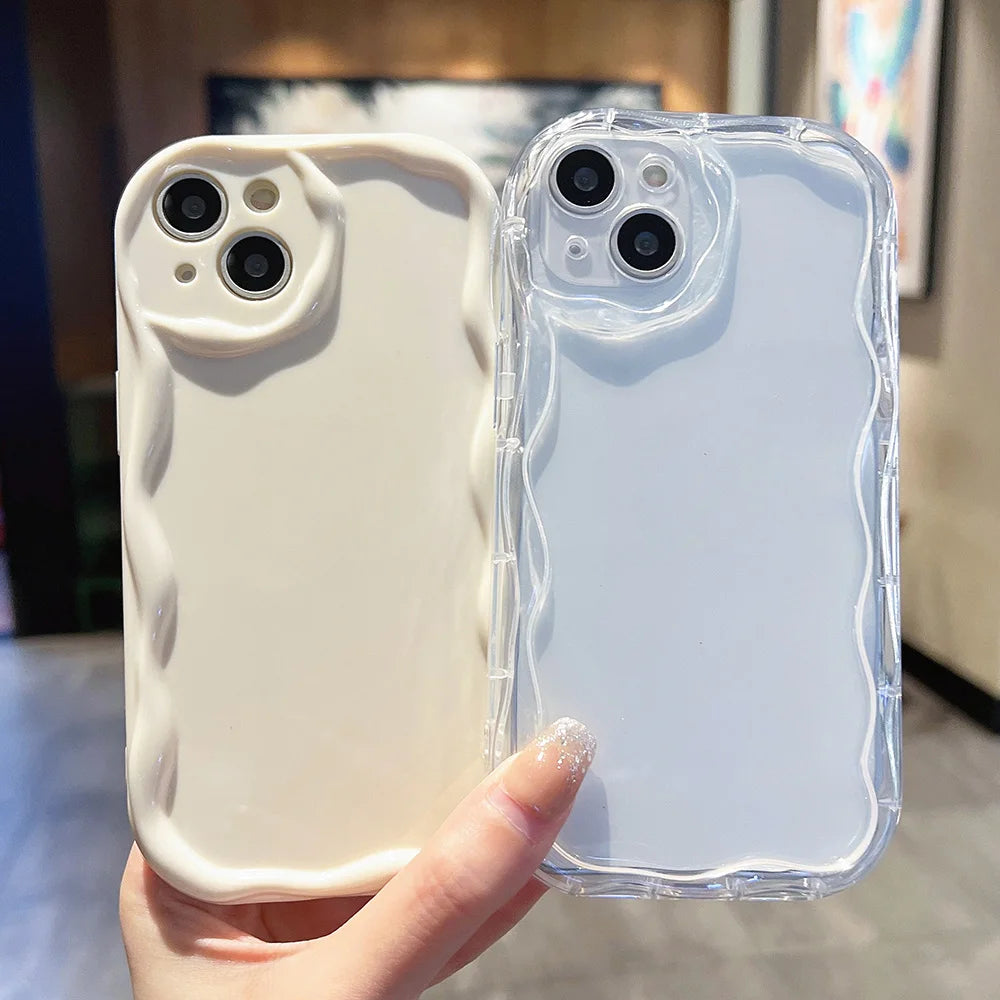 Clear Oval Curly Wave Bumper Phone Case For iPhone 16 15 14 13 12 11 Pro Max XR X XS SE 7 8 15 Plus Fundas Soft Silicone Cover