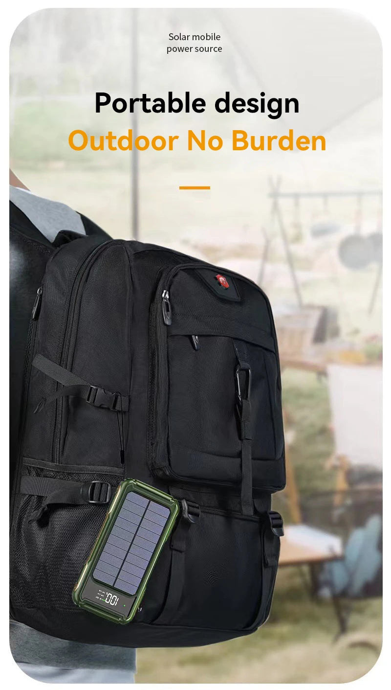Solar Power Bank Portable 100000mAh Large Capacity Charger Fast Charging With Four Cables LED Lights Digital Display For Phones