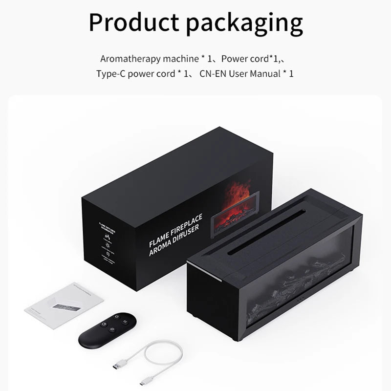 Simulated Fireplace Diffuser Aroma  Essential Oil Air Humidifier with Timer Remote & Colorful Night Light for Home Creative Gift