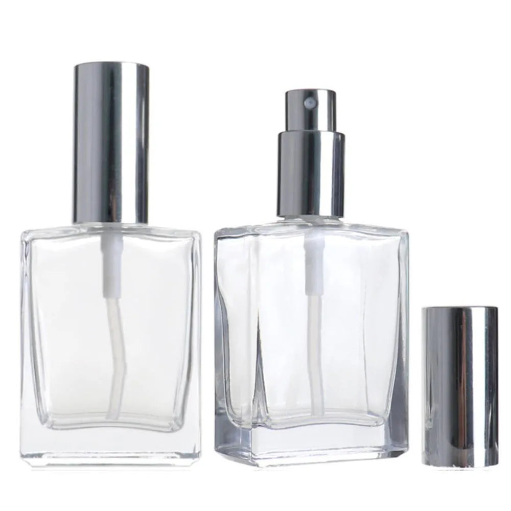 1X 3X Glass Perfume Spray Bottle 15ml 30ml 50ml 100ml Essential Oils Perfume Refill Bottle Atomizer Refillable Flat Clear Jar