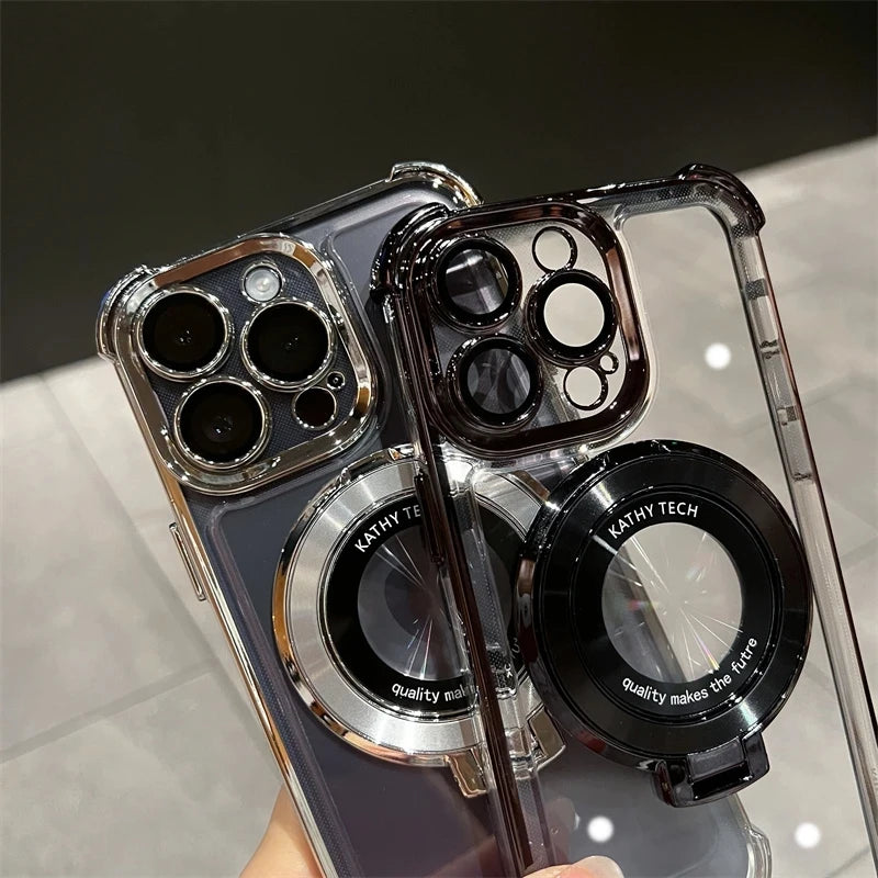 Wireless Charging Magsafe Ring Bracket Case For iPhone 11 12 13 14 15 16 Pro Max Plus X XR XS Transparent Magnetic Bumper Cover