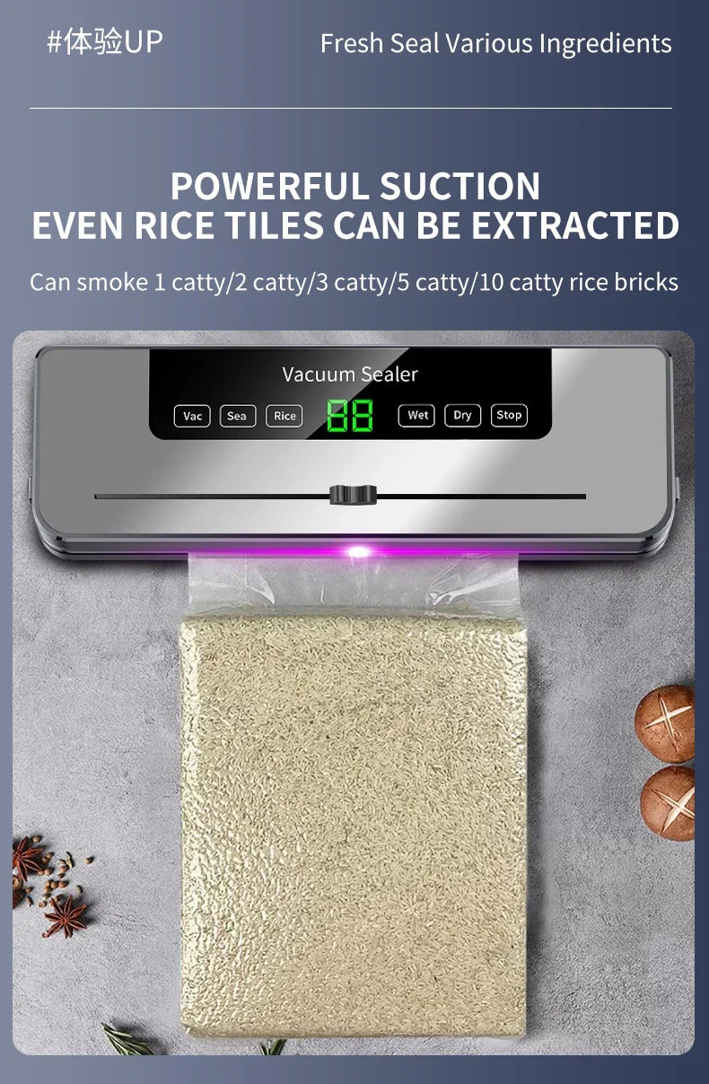 Food Vacuum Sealer Machine Dry Wet Food Vacuum Packaging Machine with UV Kitchen Food Storage Sealing Machine Built-in Cutter