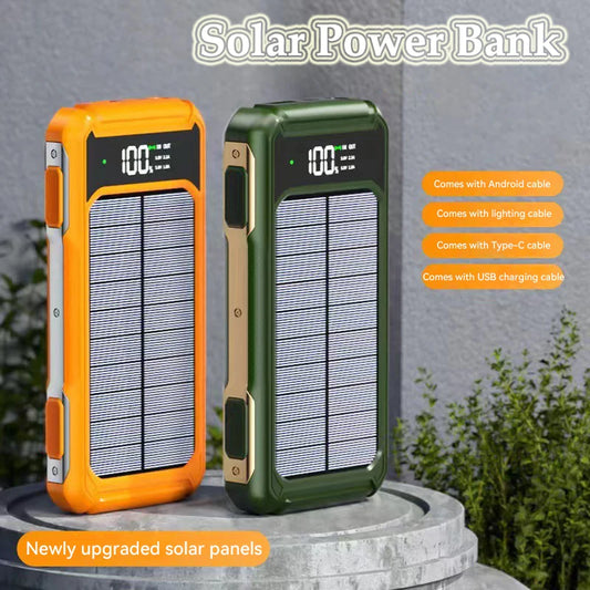Solar Power Bank Portable 100000mAh Large Capacity Charger Fast Charging With Four Cables LED Lights Digital Display For Phones