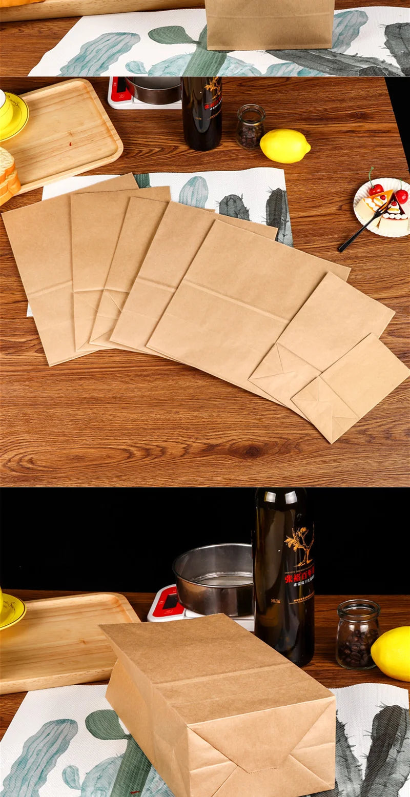 50/100pcs Brown kraft paper bags Standing paper bags Bread snack bags Holiday gift bags Food packaging bags can be wholesale