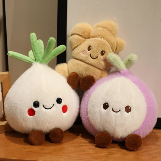 Squishy Vegetables Plush Toys Stuffed Garlic, Onion and Ginger Plush Pillows Soft Food Plush Toys for Kids Girls Birthday Gifts