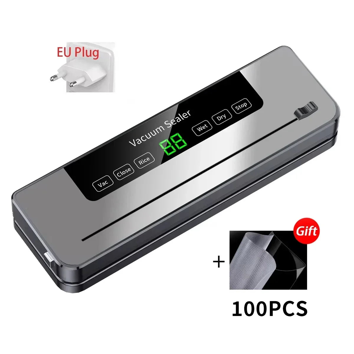 Food Vacuum Sealer Machine Dry Wet Food Vacuum Packaging Machine with UV Kitchen Food Storage Sealing Machine Built-in Cutter
