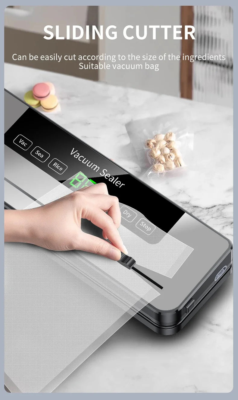 Food Vacuum Sealer Machine Dry Wet Food Vacuum Packaging Machine with UV Kitchen Food Storage Sealing Machine Built-in Cutter