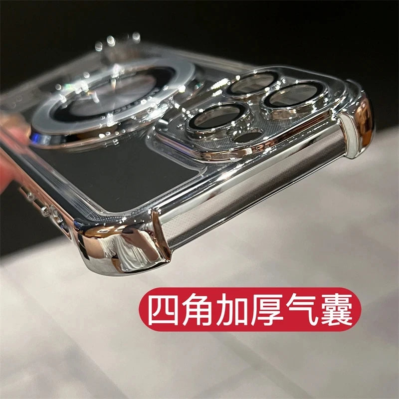 Wireless Charging Magsafe Ring Bracket Case For iPhone 11 12 13 14 15 16 Pro Max Plus X XR XS Transparent Magnetic Bumper Cover