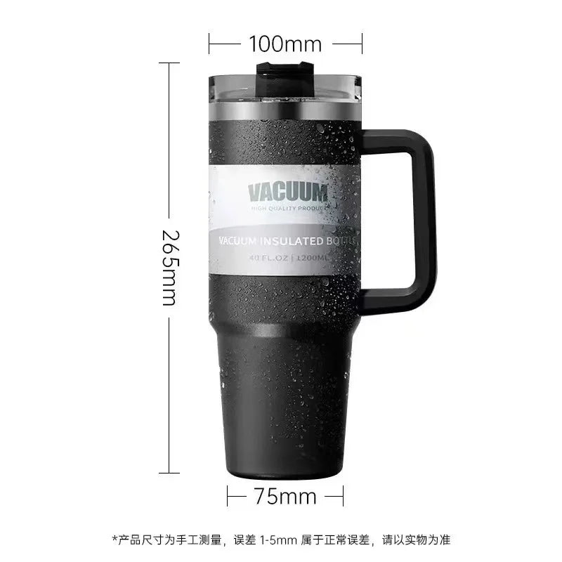 40 oz stainless steel travel mug with straw, keeps drinks hot or cold, perfect for car use
